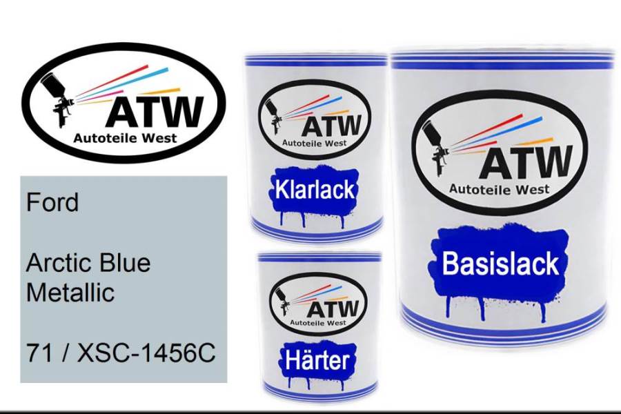Ford, Arctic Blue Metallic, 71 / XSC-1456C: 1L Lackdose + 1L Klarlack + 500ml Härter - Set, von ATW Autoteile West.